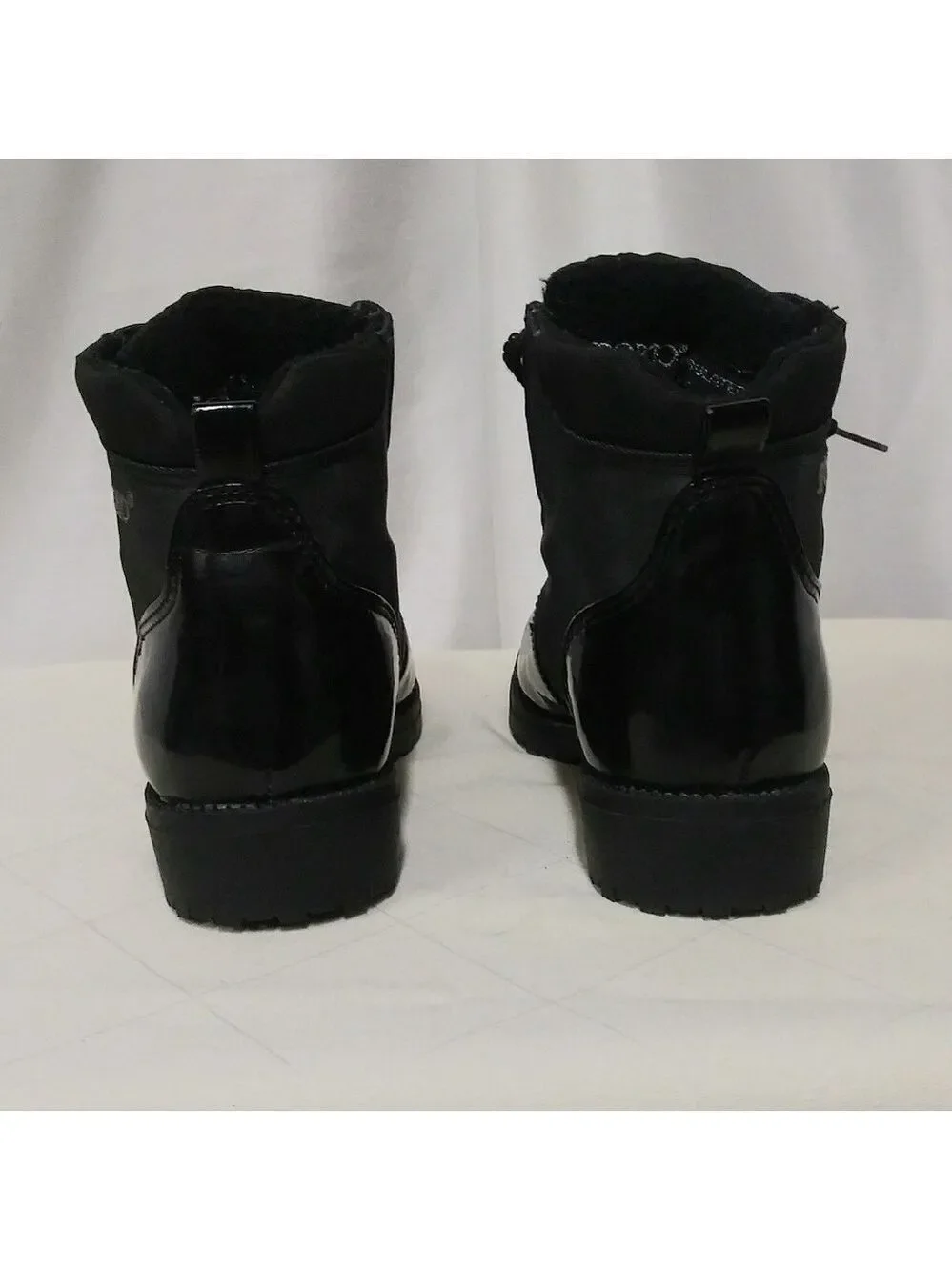 Sporto Insulated Black Leather Almond Toe Lace Up Low Heel Winter Ankle Boot